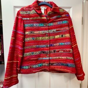 Coldwater Creek Size 8 Jacket Tapestry Patchwork Artsy Boho Colorful Coat Teach